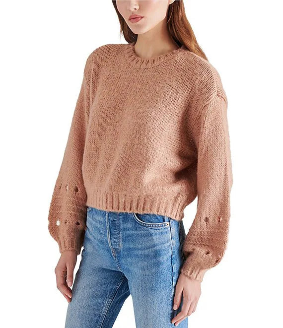 Lucie Pointelle Crew Neck Long Sleeve Sweater