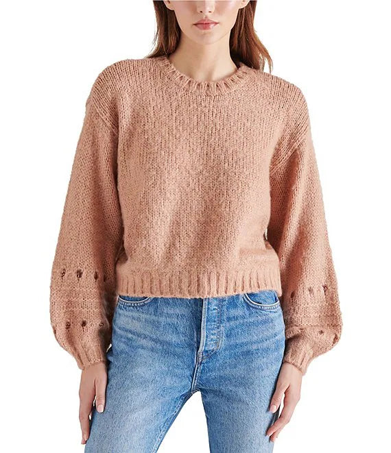 Lucie Pointelle Crew Neck Long Sleeve Sweater