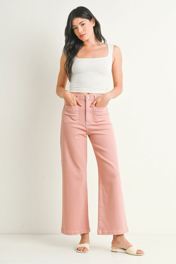 Patch Pocket Wide Leg Jeans