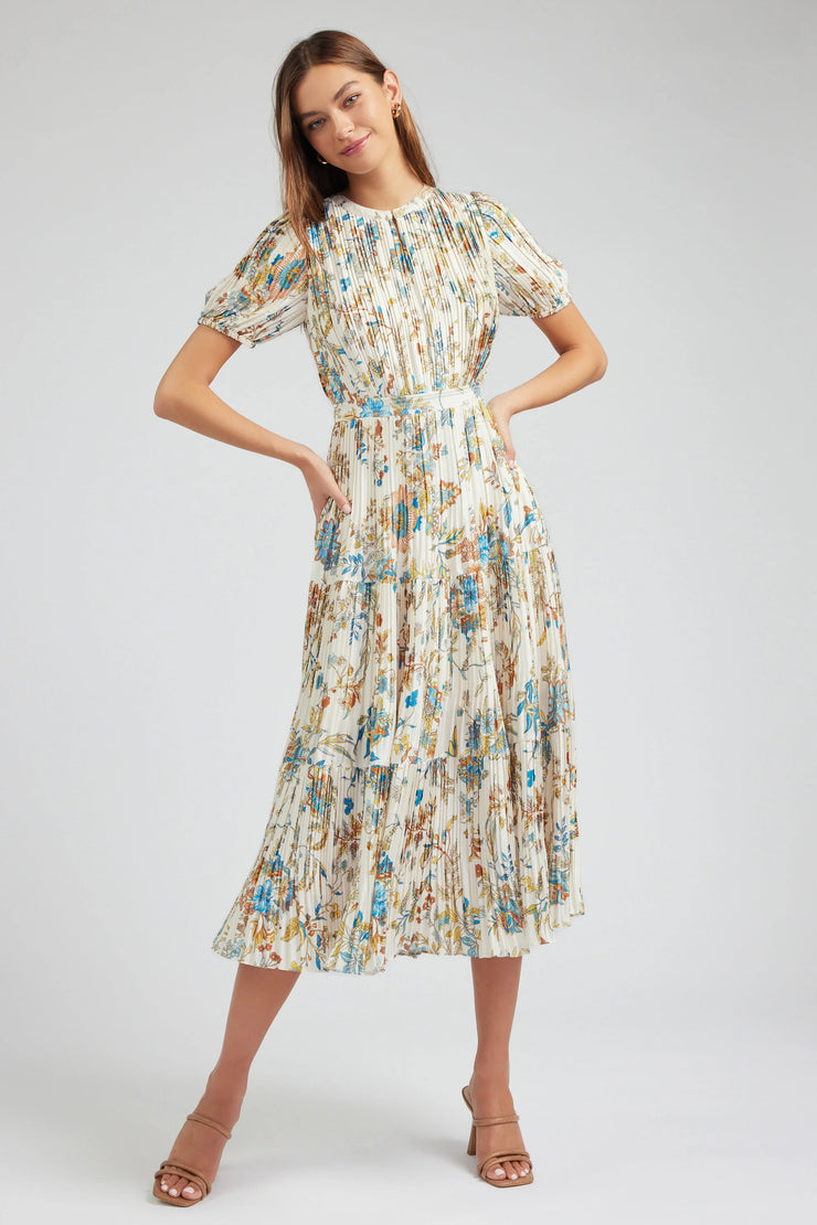 Pleated Floral Midi Dress