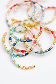 Multi-Colored Rainbow Beaded Statement Hoop Earrings