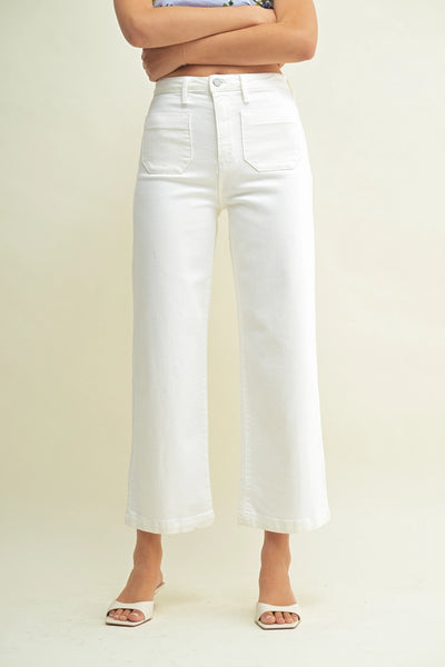 White Patch Pocket Wide Leg Flare