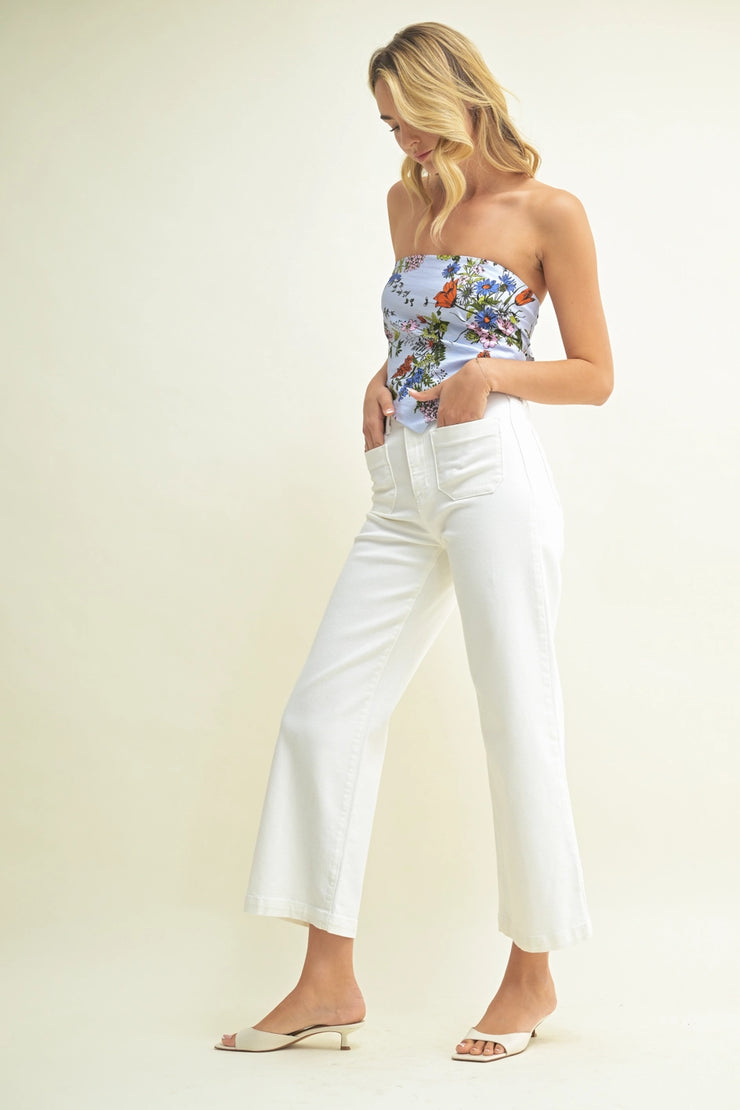 White Patch Pocket Wide Leg Flare