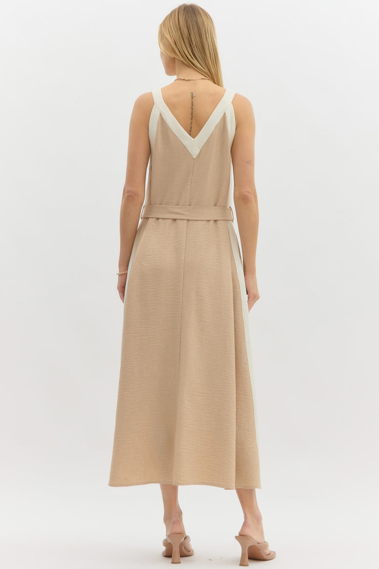 White and Taupe Colorblocked Maxi