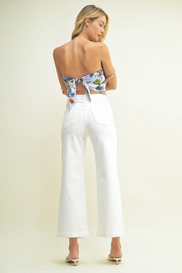 White Patch Pocket Wide Leg Flare