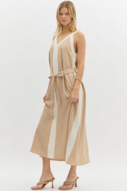 White and Taupe Colorblocked Maxi