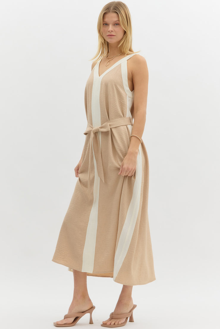 White and Taupe Colorblocked Maxi