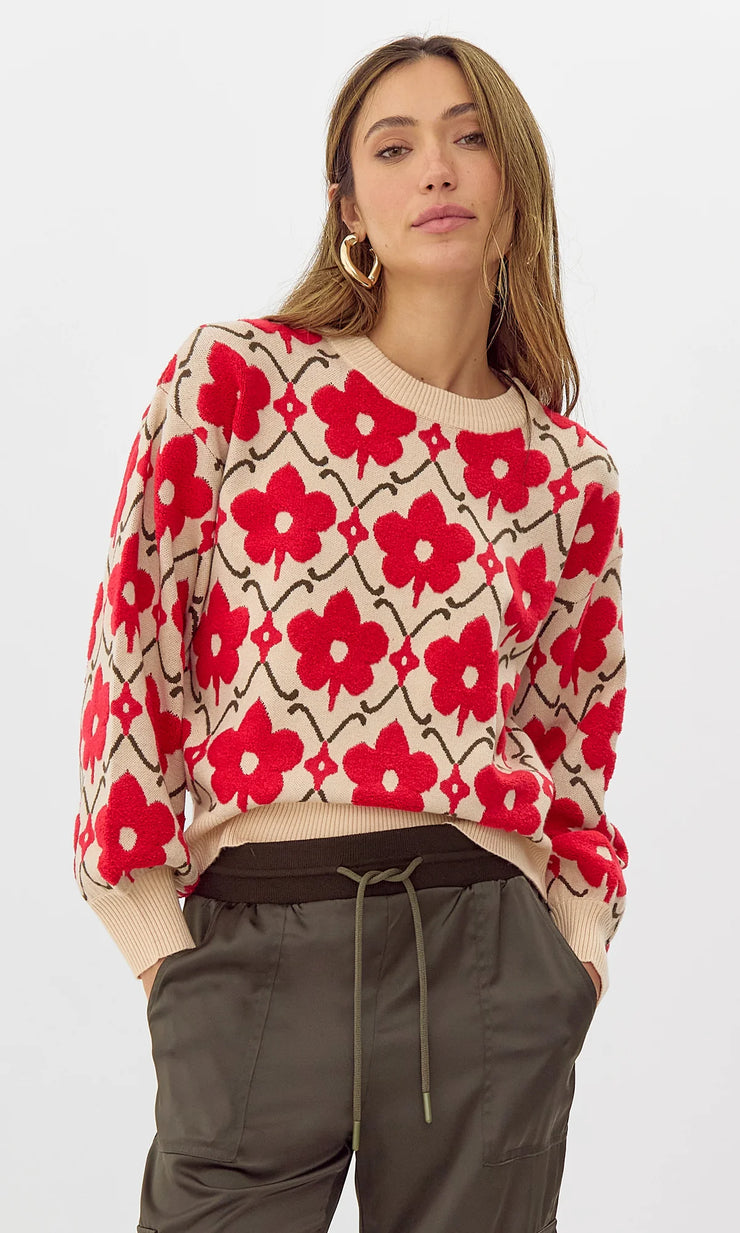 Lorna Textured Flower Pull Over Knit Sweater