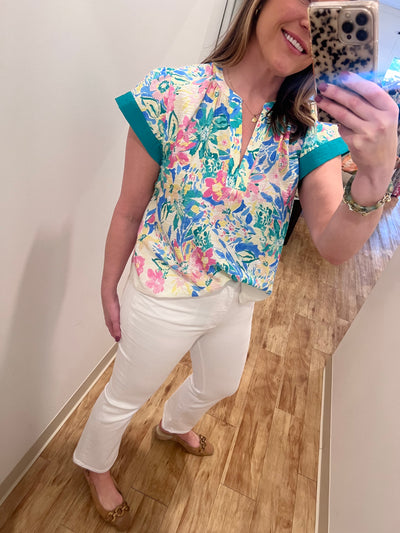 Split Neck Floral Blouse