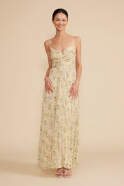 Rose Pleated Yellow Floral Dress