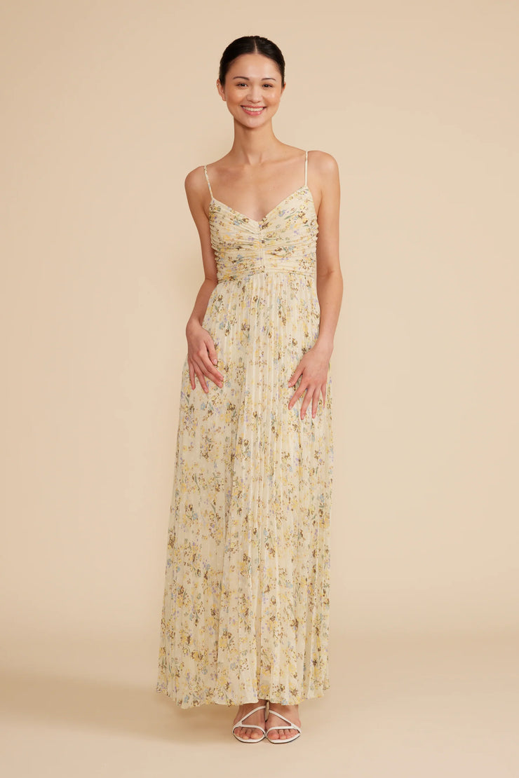 Rose Pleated Yellow Floral Dress