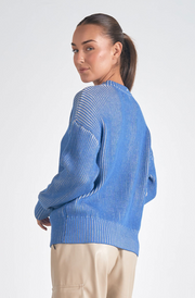 Blue and White Ribbed Crewneck Sweater