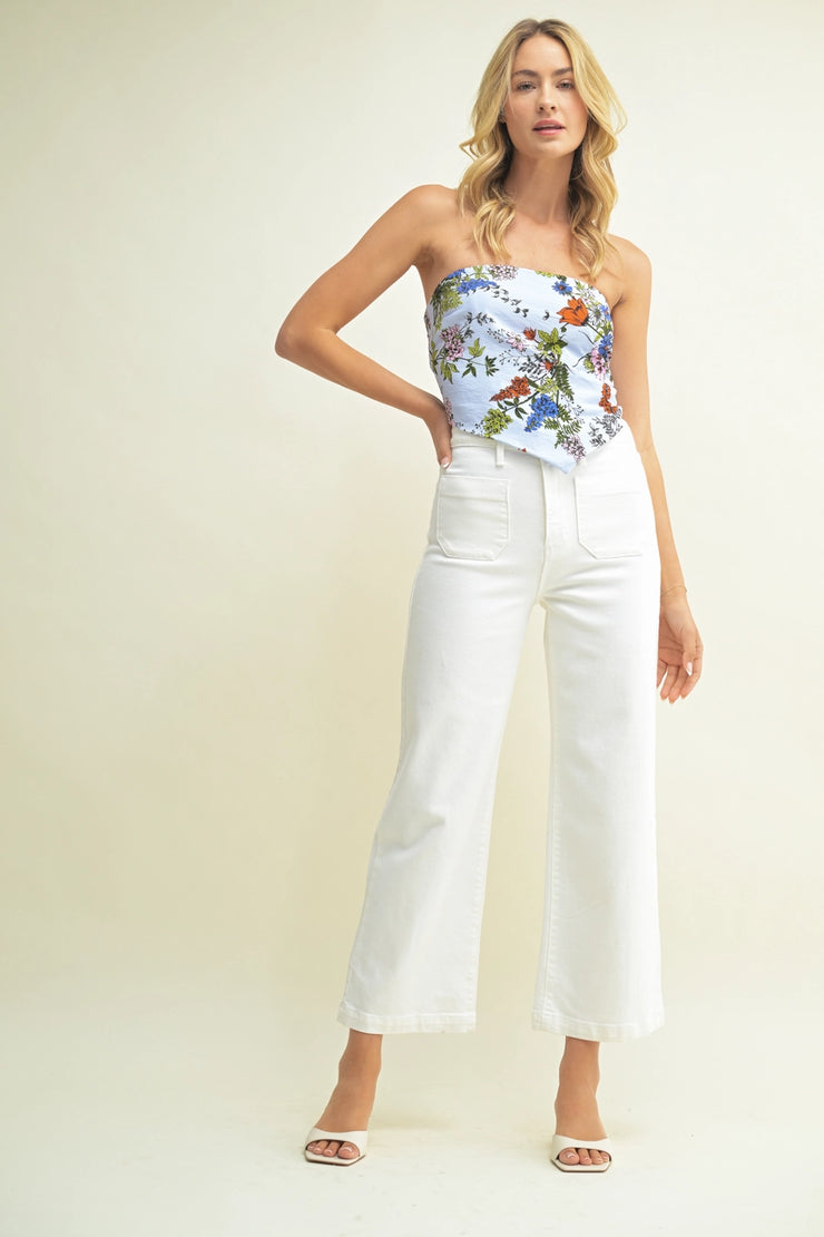 White Patch Pocket Wide Leg Flare
