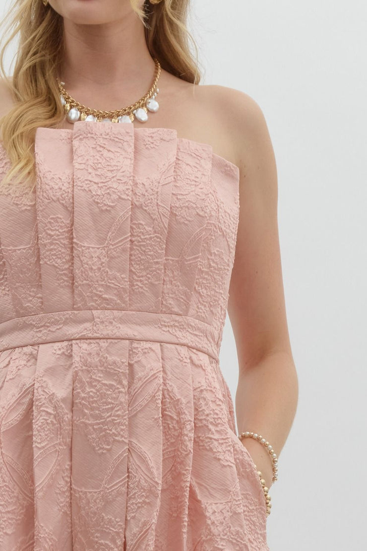 Strapless Embossed Midi Dress