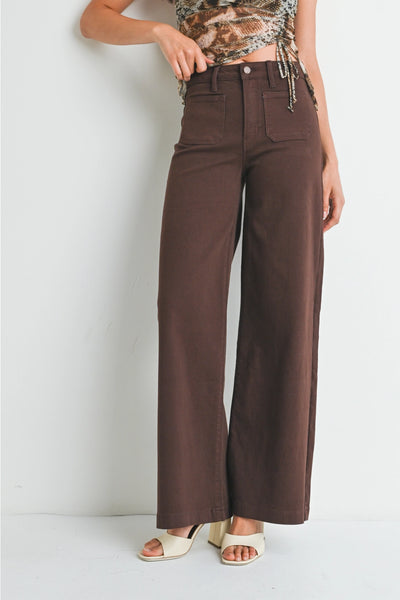 Wide Leg Chocolate Brown Jeans with Mini Patch Pocket