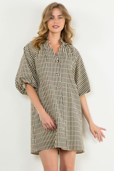 THML Puff Sleeve Striped Dress