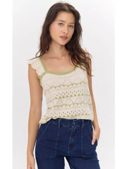 Daisy Flutter Sleeveless Pointelle Sweater Top