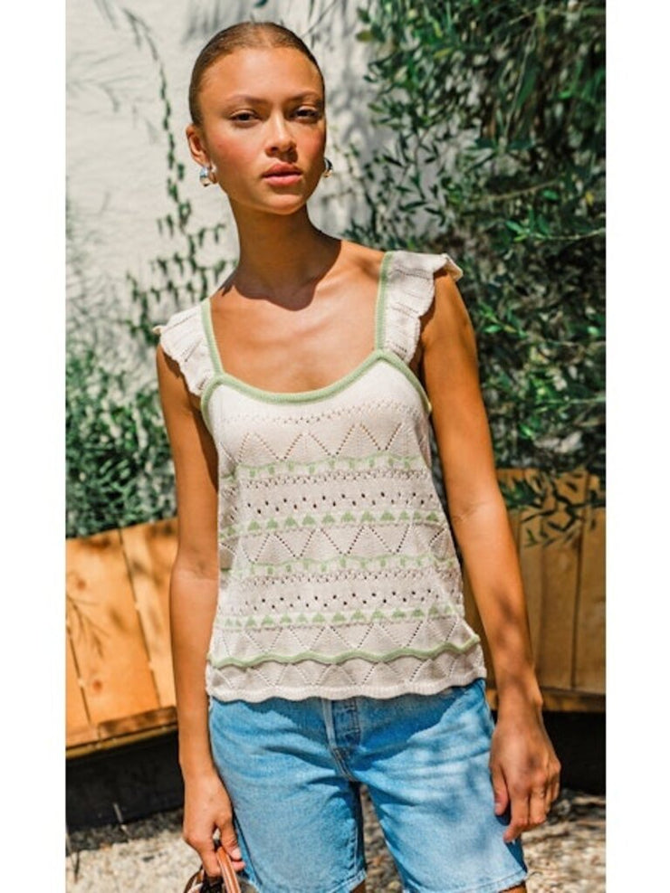 Daisy Flutter Sleeveless Pointelle Sweater Top