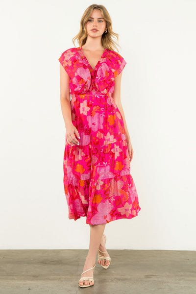 Pink Flutter Sleeve Floral Dress