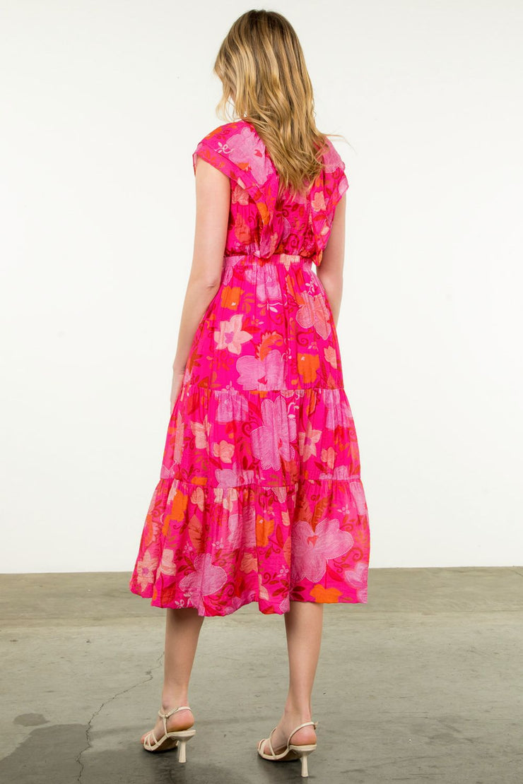 Pink Flutter Sleeve Floral Dress