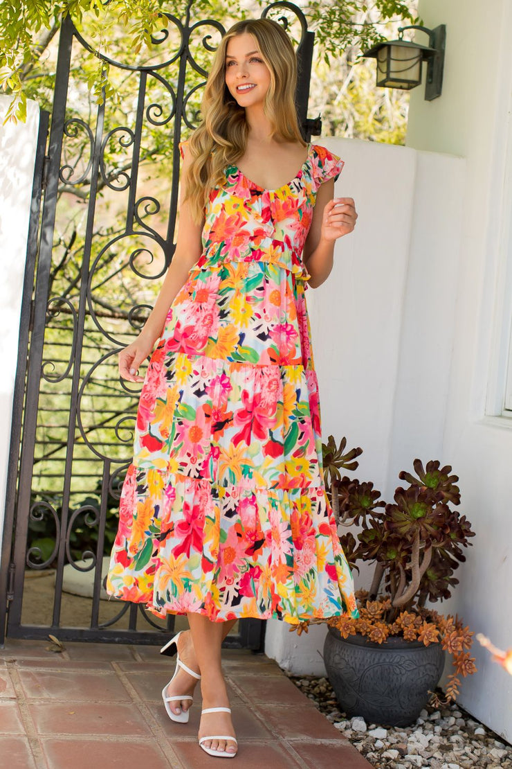 Floral Flutter Maxi Dress