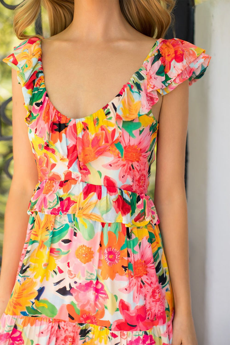 Floral Flutter Maxi Dress