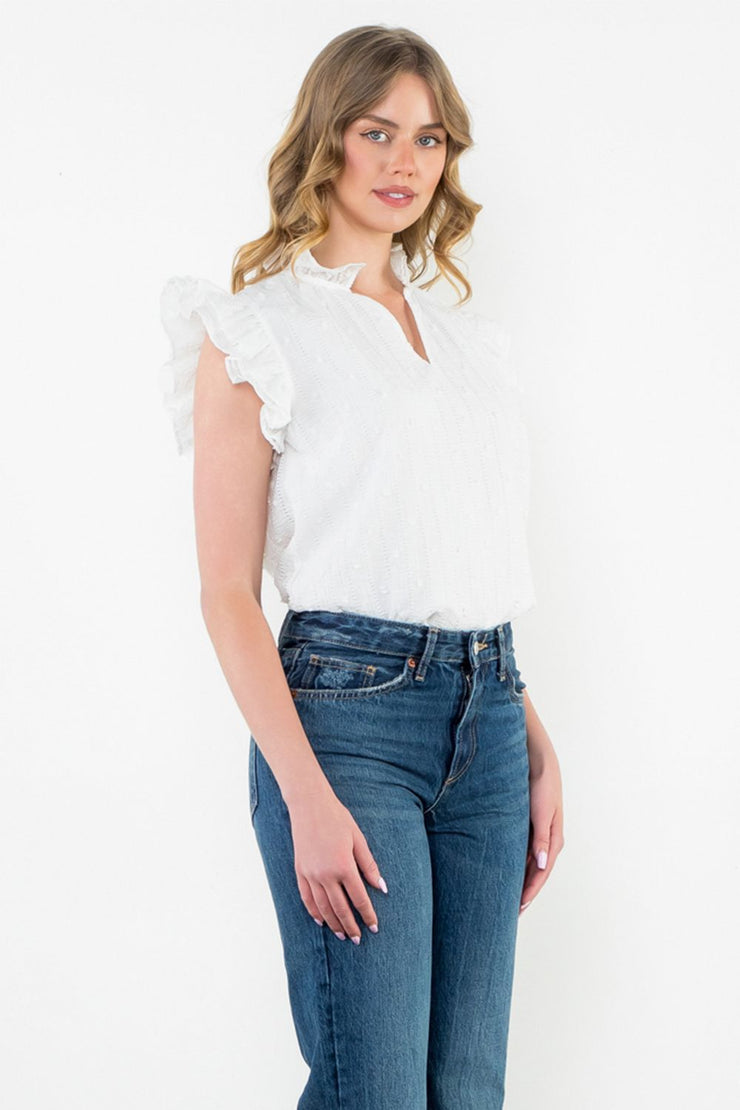 Flutter Sleeve White Textured Top