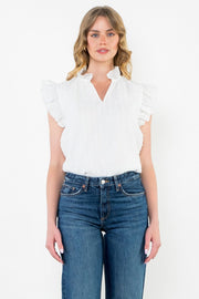 Flutter Sleeve White Textured Top