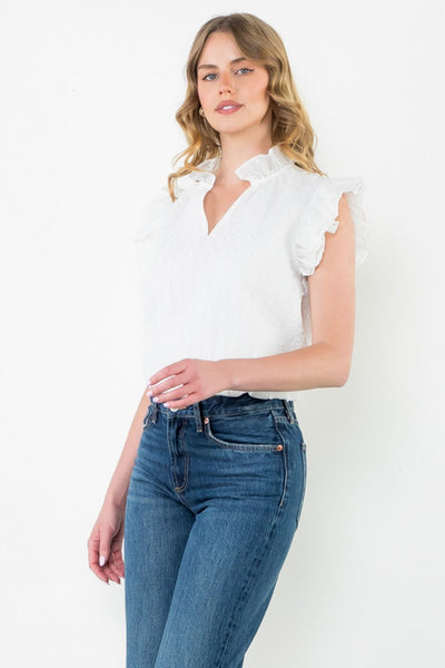 Flutter Sleeve White Textured Top