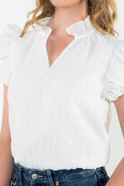 Flutter Sleeve White Textured Top