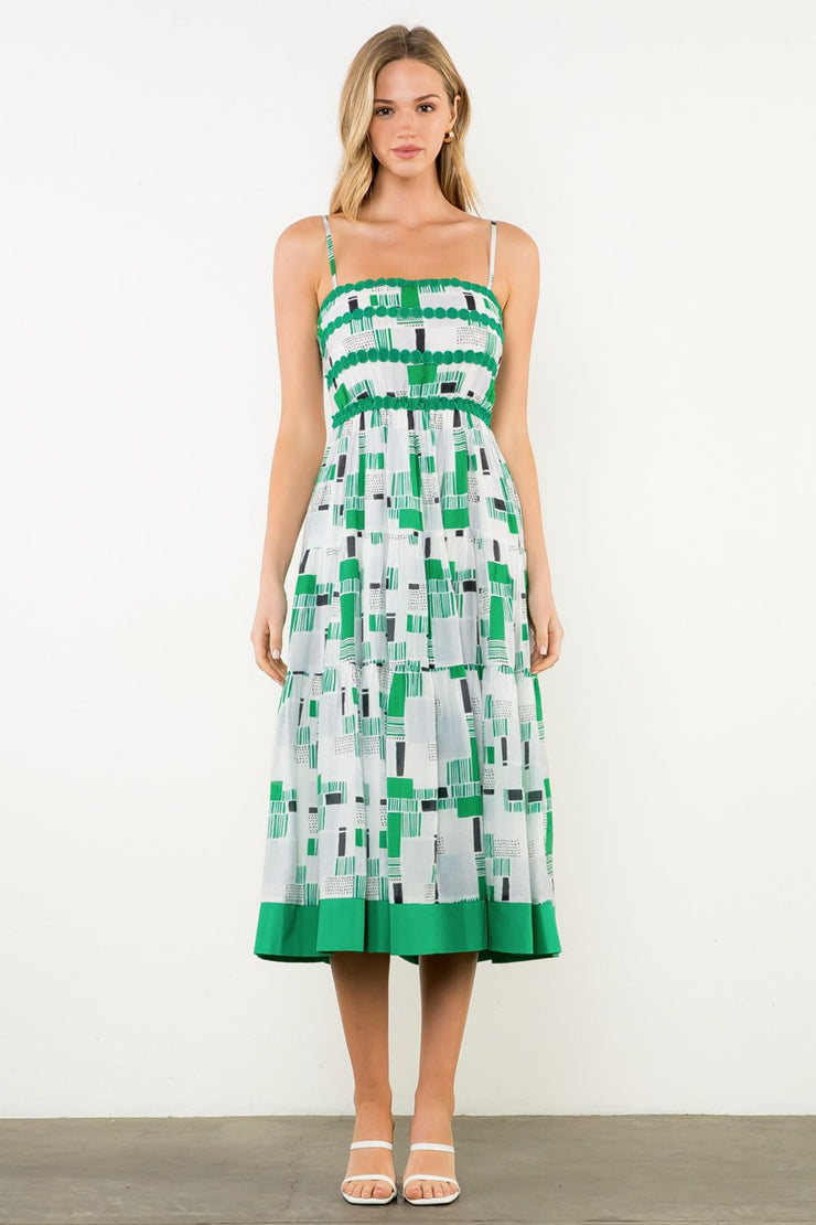 Geometric Embroidered Strap Dress
