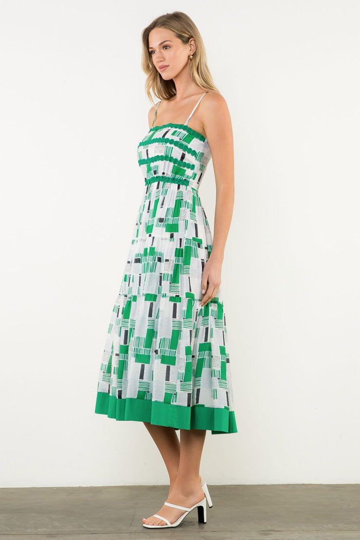 Geometric Embroidered Strap Dress