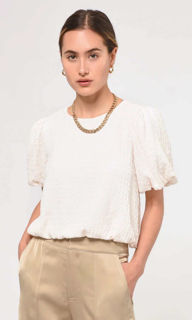 Ivory Viola Puff Sleeve Textured Knit Top