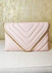 Light Switch Leather Quilted Clutch With Chain Edge